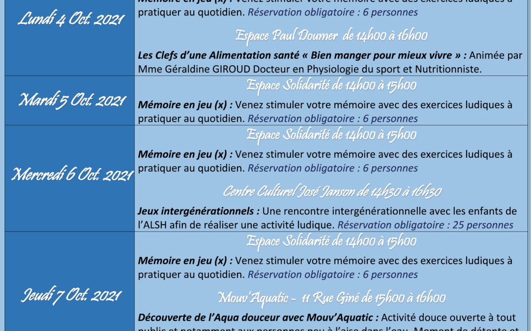 La semaine bleue : inscriptions jusqu’au 30 septembre